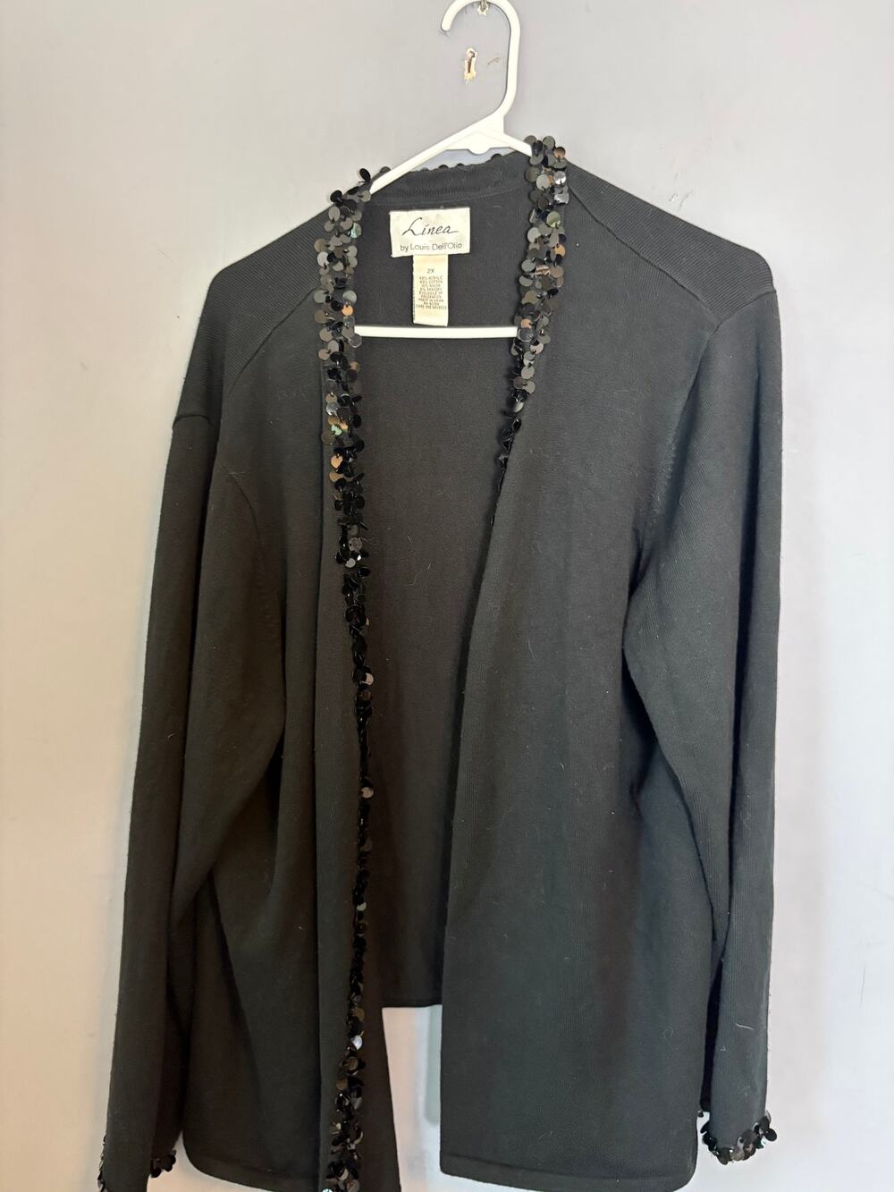 Linea Black Sequin Trim Open Front Sweater Womens Size 2XL